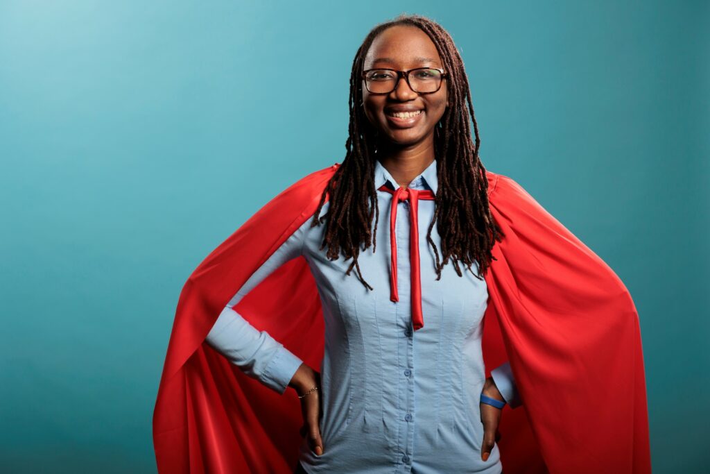 Black Woman Wearing Cape Superhero
