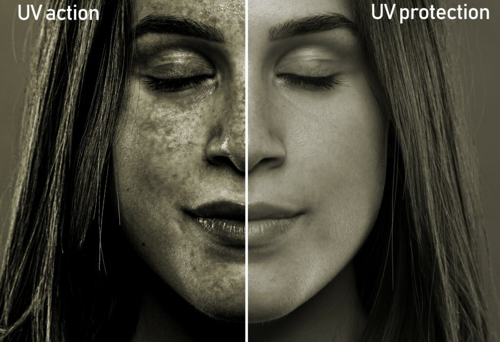 woman split screen sun damage uv