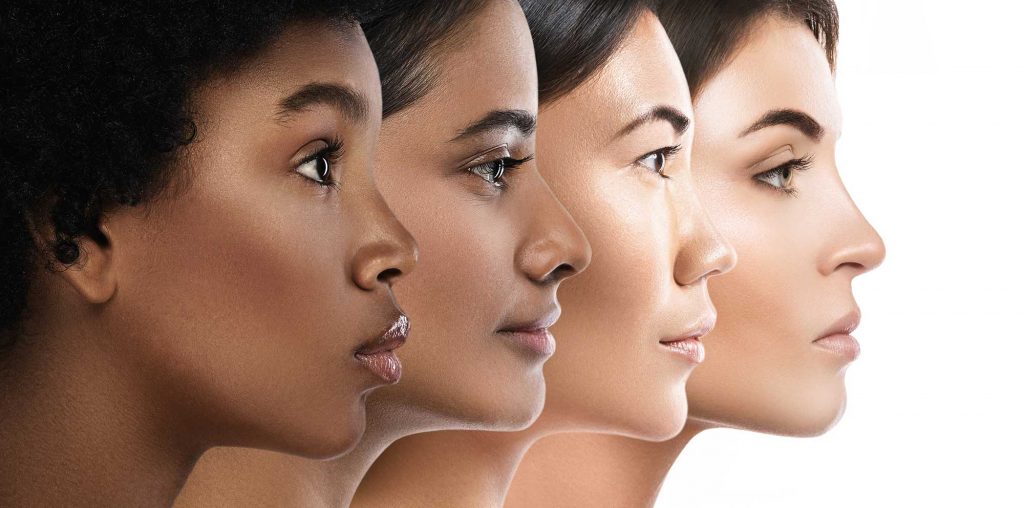 different color women faces dermatology